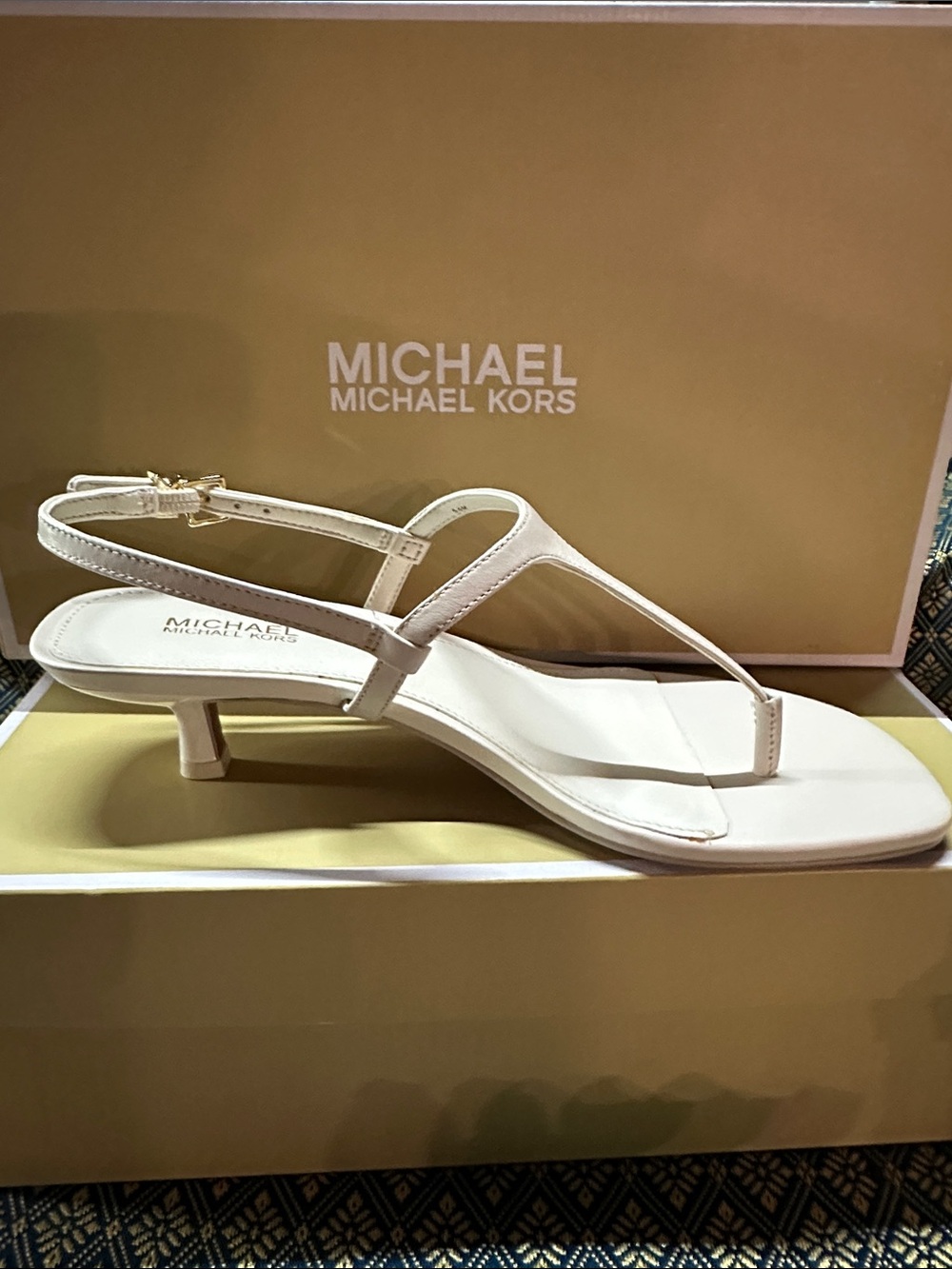 Michael Kors Ivory Slingback Thong Kitten Heel Sandals